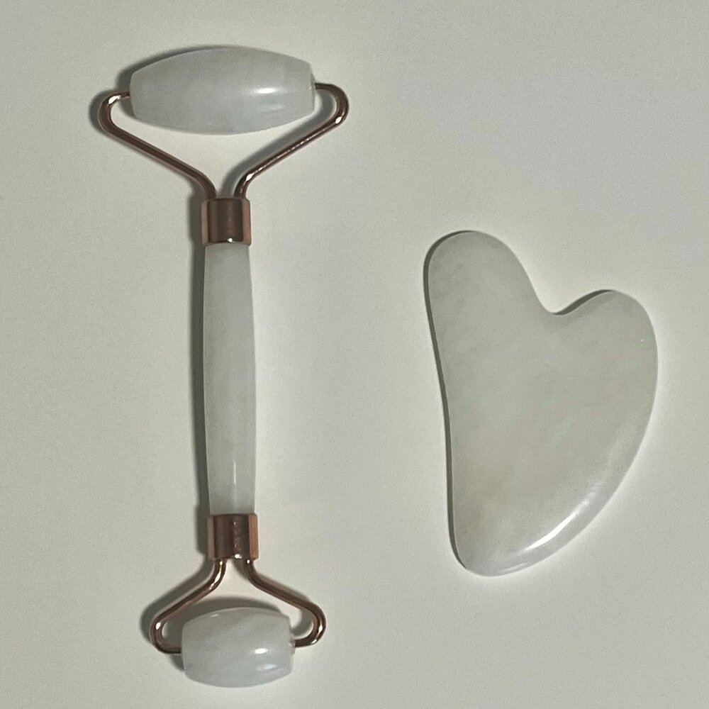 White Gua Sha Massage Stone + Roller